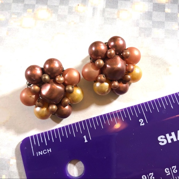 Vintage multi-brown pearl 60’s clip earrings - Picture 4 of 4